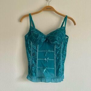 Vintage Jennifer Corset Lingerie Top Italian Blue Lace Floral Bra Bustier